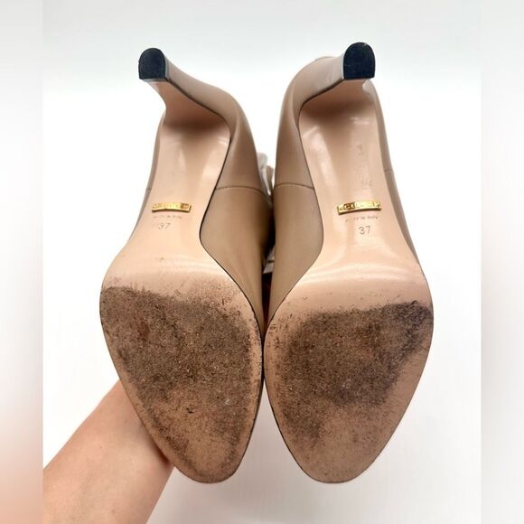 Gucci Indya Tie Ankle Boots Leather High Heel Pleated Bootie in Mud EU 37 US 7 - Picture 8 of 10